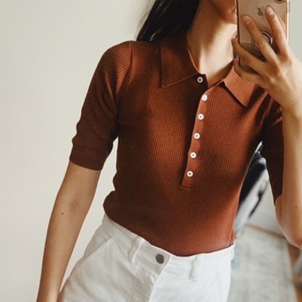 Everlane Merino Wool Polo Sweater in Cocoa Brown